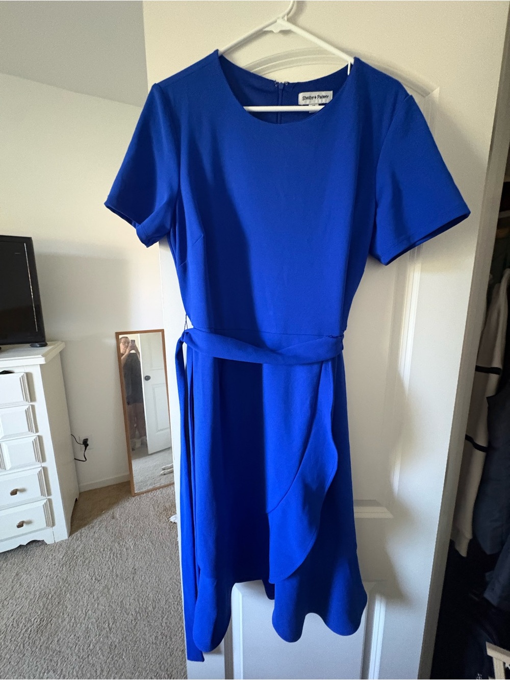 Shelby & Palmer Belted Short-Sleeve Dress in Royal Blue